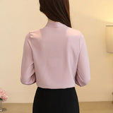 Women Blouse Spring 2023Long Sleeve Ribbon Bow Chiffon Women Shirts Korean Style Temperament Business Attire