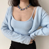 Cropped Button Knit Two Piece CardiganOutfit