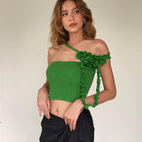 Zingj Spring New Fashion Sexy French Three-Dimensional Flower Ribbon Hanging Neck Stitching Wipe Chest Vest