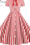 Polka Dot Print Women Summer Dress Short Sleeve Striped Bow Elegant Vintage Pin Up 50s Party Dress