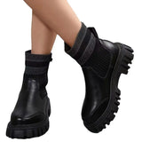 And Winter New Thick-Bottomed Round Head Elastic Knitting Martin Boots Women's Large Size Warm Women's Short