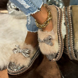 Large-Size Lefu Shoes Women's Casual Shoes Autumn And Winter New Bright Diamond Bows Pedal Lazy