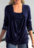 Sequin Contrast Solid Color Long-sleeved Large Drop Collar