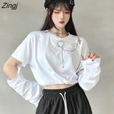 T-shirts Women Removable Sleeve Sequined Chain Japanese Style Harajuku Trendy Goth Y2k Female Crop Top Hot Sale
