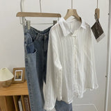 Striped White Shirt Women's Sun Protection Jacket Top 2025 Spring And Autumn Wear Loose Thin Shirt