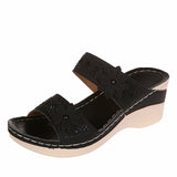 Summer Retro Leisure Flowers High Heel Woman's Slope And Slippers Breathable Feet