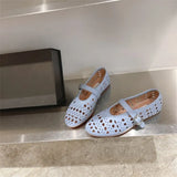 Jane Single Shoes Women 2025 Spring And Summer New Round Head Breathable Leisure To Increase The Word Button Hollow Ballet