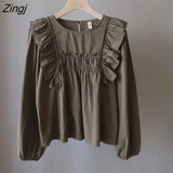 Women Ruffles Chic Design Autumn Solid Holiday All-match Hot Sale Preppy Style Ladies Blusas Mujer Leisure