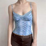 Hexing New Light Blue Snake Print Lace Splicing Sling Summer Sweet And Spicy Personality Wearing Small