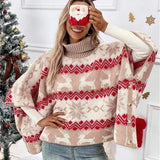 And Winter Sweater New High-Collar Christmas Sweater Elk Bump Pattern Bat Sleeve