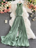 Women's Romper Spring Autumn 2023 Turn-Down Collar Sleeveless Vintage Playsuits Female Off Shoulder Pleated Jumpsuit New