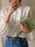 Retro Collar Lace White Shirt Women's Spring And Autumn Shirt High-End Chic Temperament Long-Sleeved