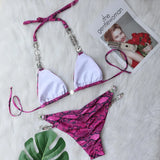 Zingj New Bikini, Sexy Snake Print Crystal Diamond Female Split Swimsuit Beach