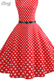 Polka Dot Summer Dress Women Vintage Elegant Floral Dress Evening Party Dresses Sundress Belt Vestidos