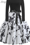 Print Vintage Dress Women Christmas Casual Robe Femme Dress Elegant Party Dresses Long Sleeve