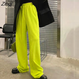 Woman Casual Wide Leg Solid Elastic High Waist All-match Harajuku European Style Autumn Simple Design Retro Ladies