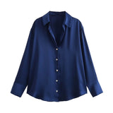 Women's Multi-Color Silk-Sense Silk-Sense Long-Sleeved Shirt Top Women
