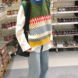 Vintage Sweater Loose O-neck Knit Pullover Vest Y2k Oversized Tank Top Women Kawaii Cat Waistcoat Streetwear Knitted