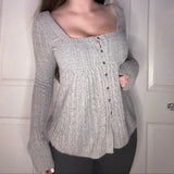 Girl Feeling Single-Dlong A-Plate Square-Necked Sweater Autumn And Winter Retro Fashion Basic Long-Sleeved Top Women's