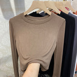 Zingj Quality Cotton Round Neck Long Sleeve T-Shirt Women's Slim Slim 2024 New Pure Color Korean Pure Cotton Bottom Shirt