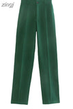 Waist Zipper Pants Chic Office Lady Casual Pantalon for Women Vintage Female Trousers 2023 Solid Straight Women's