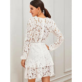 Women's Lace Mid Waist Slim Fit Temperament Commute White Short