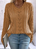 Women's Sweater Knitted Shirt Design Hollow V-Neck Long-Sleeved Hooded