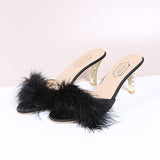 High-Heeling Fur Fashion Slippers Women's Large Size And Elegant Toe Cool