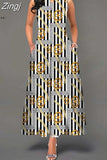 Boho Long Dresses Women Elegant Sleeveless Casual Floral Print Beach Party Maxi