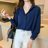 Woman Blouses 2023 Chiffon Long Sleeve Shirt Tops Woman White Blouse Shirts Striped Top Pretty and Cheap Women's