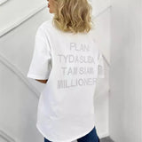 Spring And Summer New Hot Diamond Letter T-Shirt Women Loose Round Neck Leisure Style Short-Sleeved