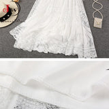 Summer Solid Lace Skirt Women Sweet Mesh High Waist Elegant Office Ladies Korean A-Line Long Skirts