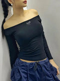 Off-shoulder Long Sleeve Backless Bow Crop Top-Outfit