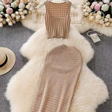 Hottie Port Style Suit Women's Summer Short Vest Top With High Waist Half Skirt Knit Two