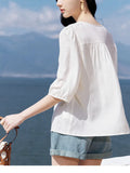 Atmosphere Age Reduction V-Neck Short-Sleeved Shirt Woman 2025 Summer New Commute Fashion Temperament