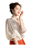 Light Luxury Loose Half-Sleeved Polo Collar Shirt Female Design Sense Of Small Spring And Autumn Single Special To Super Good-Looking