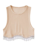 Women's Tank Tops Ribbed Sleeveless Round Neck Rhinestone Tassel Hem Design Summer Streetwear Crop Tops Slim