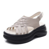 Cowhicked Woven Woven Pine Cake Thick-Soled Sandals Women's Summer New Catch Height Roman