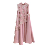 New Dress In The Summer Of 2025, Elegant Casual Round Neckless Loose Flowers Splicing Design