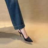 Classic Simple Gray High-Heeled Women's Sharp Head Behind A Word Buckle With Commute Banquet Fine
