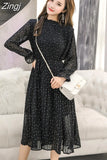 Vintage ClotheS Spring Lady Long Chiffon Dress 2023 New Korean Fashion Women Long Sleeved Polka Dot Pleated Dress 3670