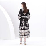 2025 Early Spring Court Wind Clip Single Door Leaning Lantern Sleeve Vintage Printed Long