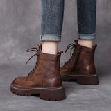Leather Soft Bottom With Martin Boots Autumn And Winter New Short-Skin Women British Style Single Boots Work Fit Thick