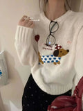 Dog Embroidery Knitted Sweater Pullover-Outfit