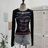 Shooting Design Y2k Vintage T-Shirt Prints Long-Sleeved T-Shirt Slimming Bottom Top