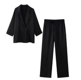 Women's INS Burst Wrinkles Blazer Blazer Casual Trousers