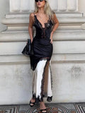 Women's Dress Lace Splicing Asymmetric Sling Lace Fork