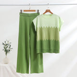 Suit Casual Collar Three-Sleeved Knitted Shirt High Waist Thin Leg Trousers Two