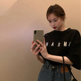 Zingj Sleeve T-Shirt Women's Ins Tide Loose Korean Version Medium Long Short Sleeve Letter Embroidered Jacket Women's Summer 2024