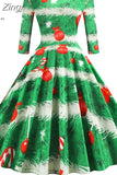 Women Vintage Winter Christmas Half Sleeve Autumn Slim Swing Elegant Pinup Party Dresses Robe Femme